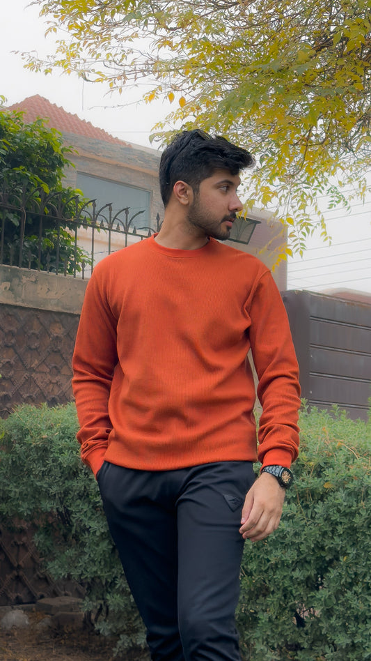 Rust Orange Waffle Sweatshirt