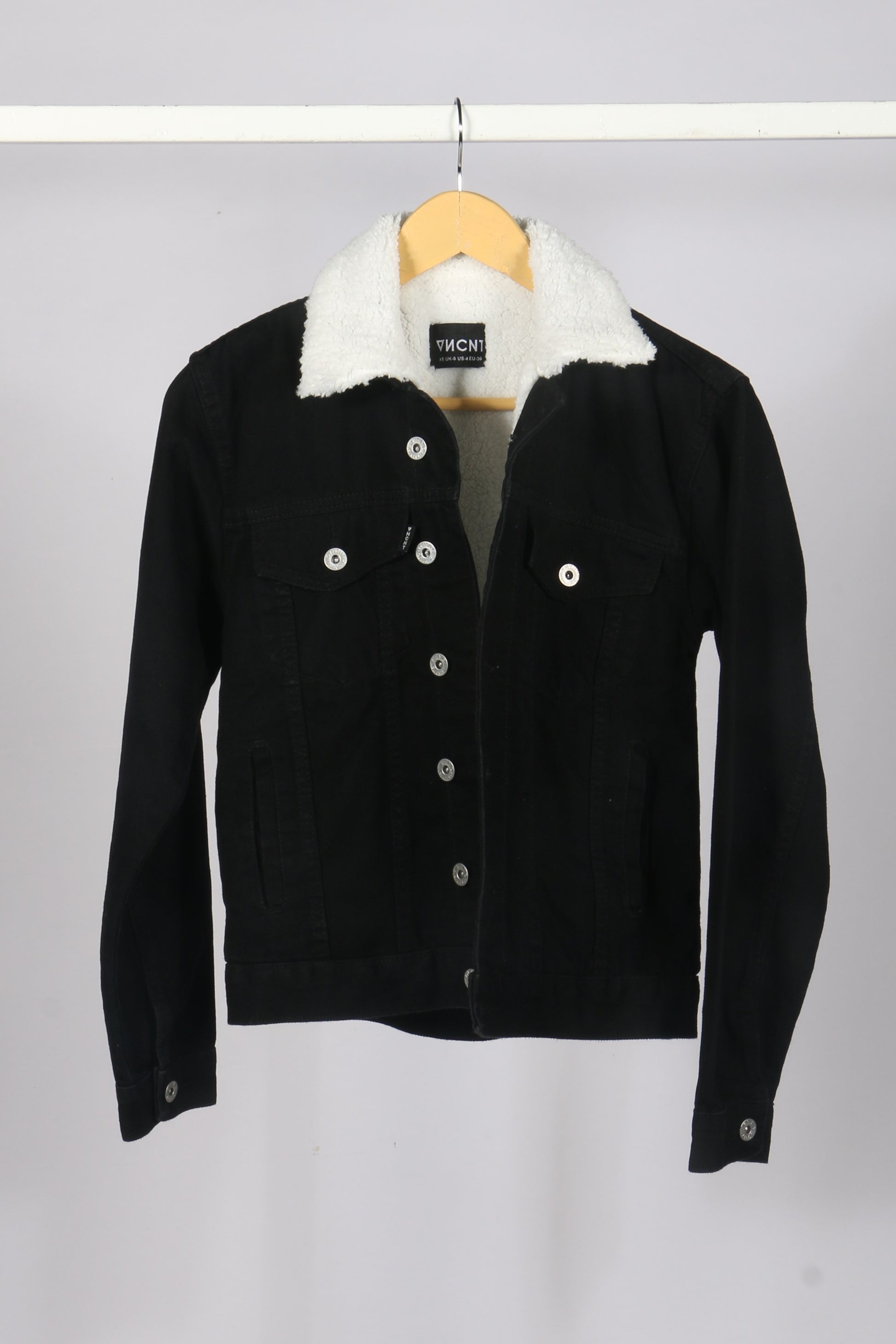 Black Denim Jacket With White Fur (6906499793075)