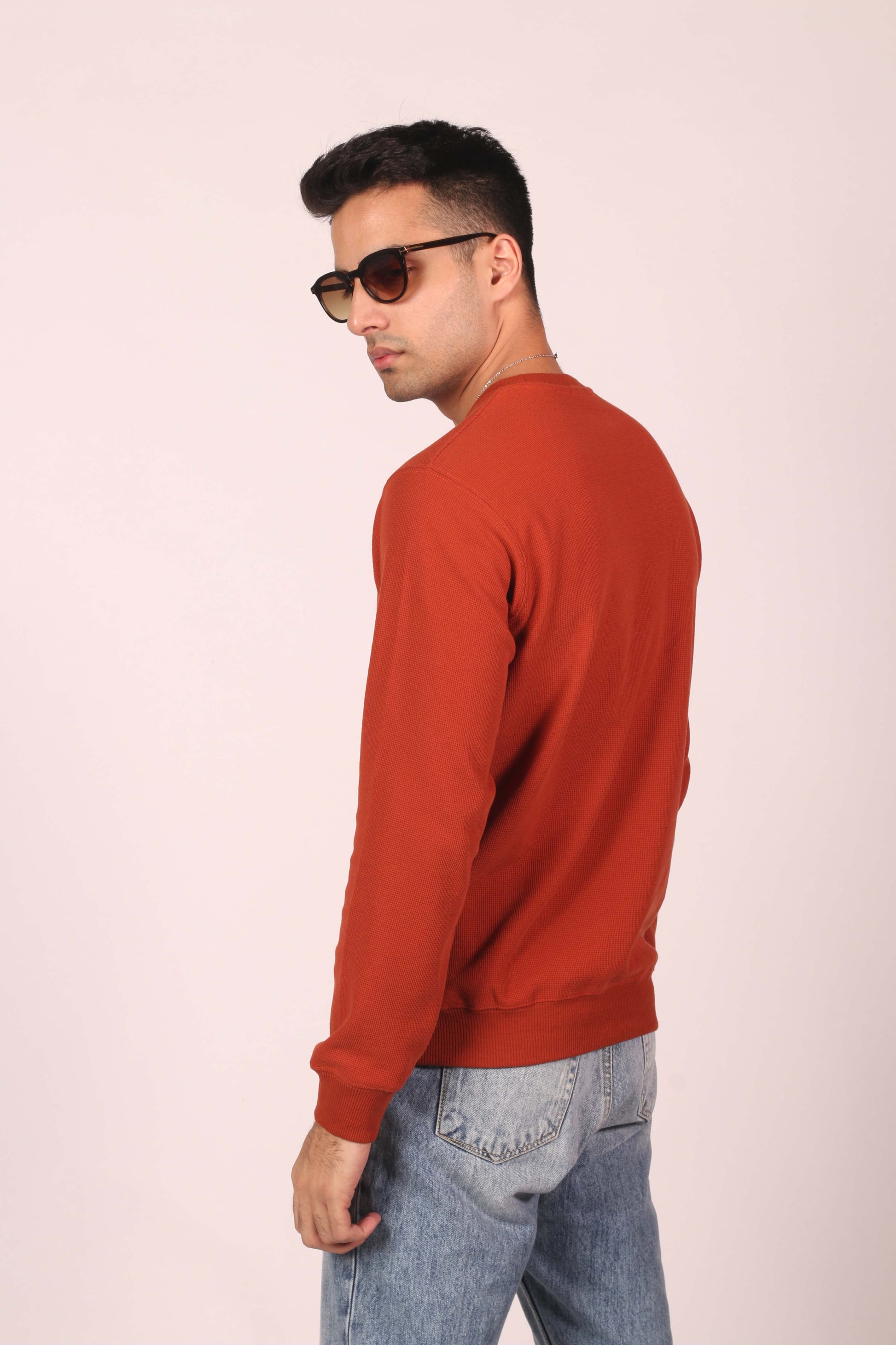 Rust Orange Weave Knit Sweatshirt (6891911086259)