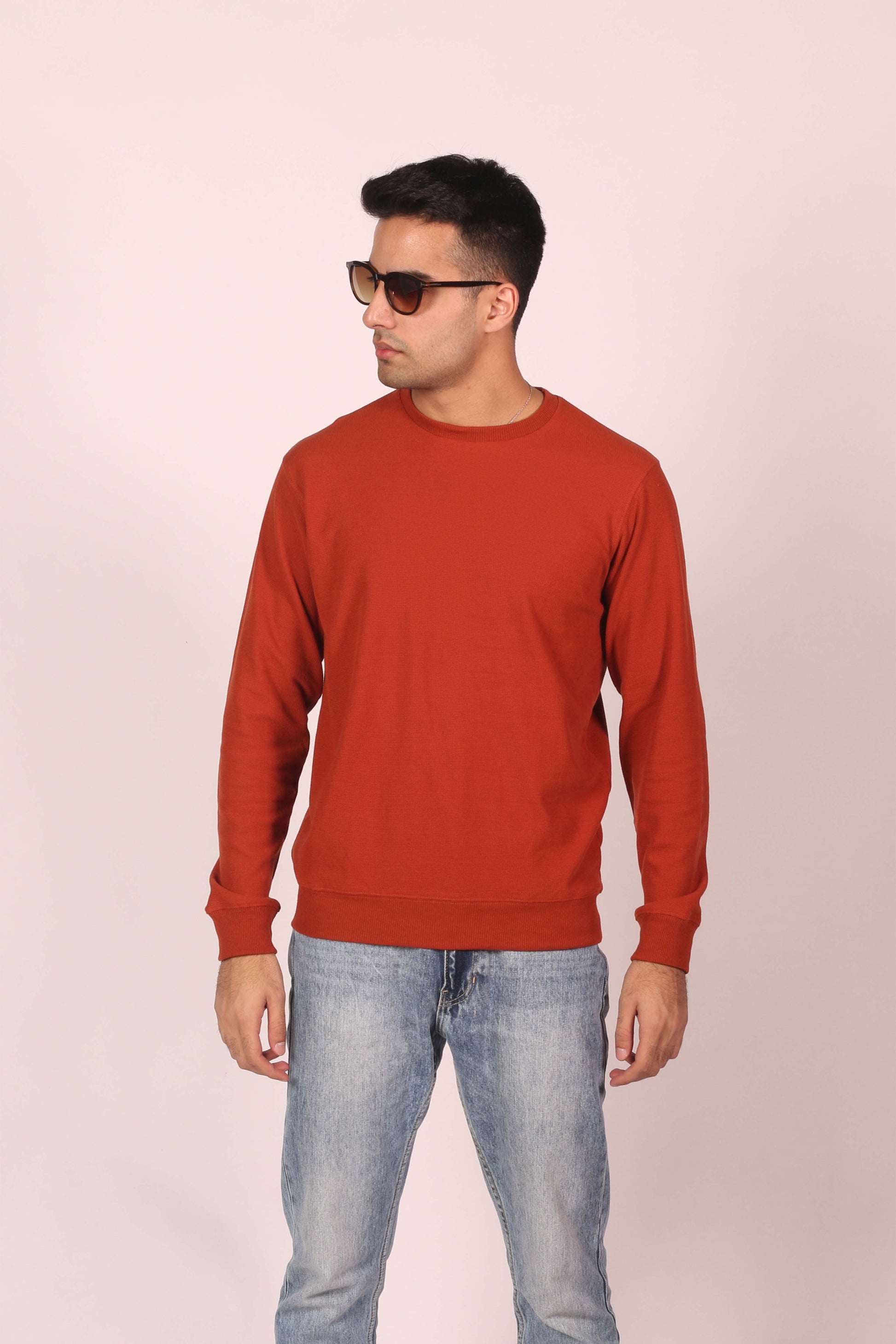 Rust Orange Weave Knit Sweatshirt (6891911086259)