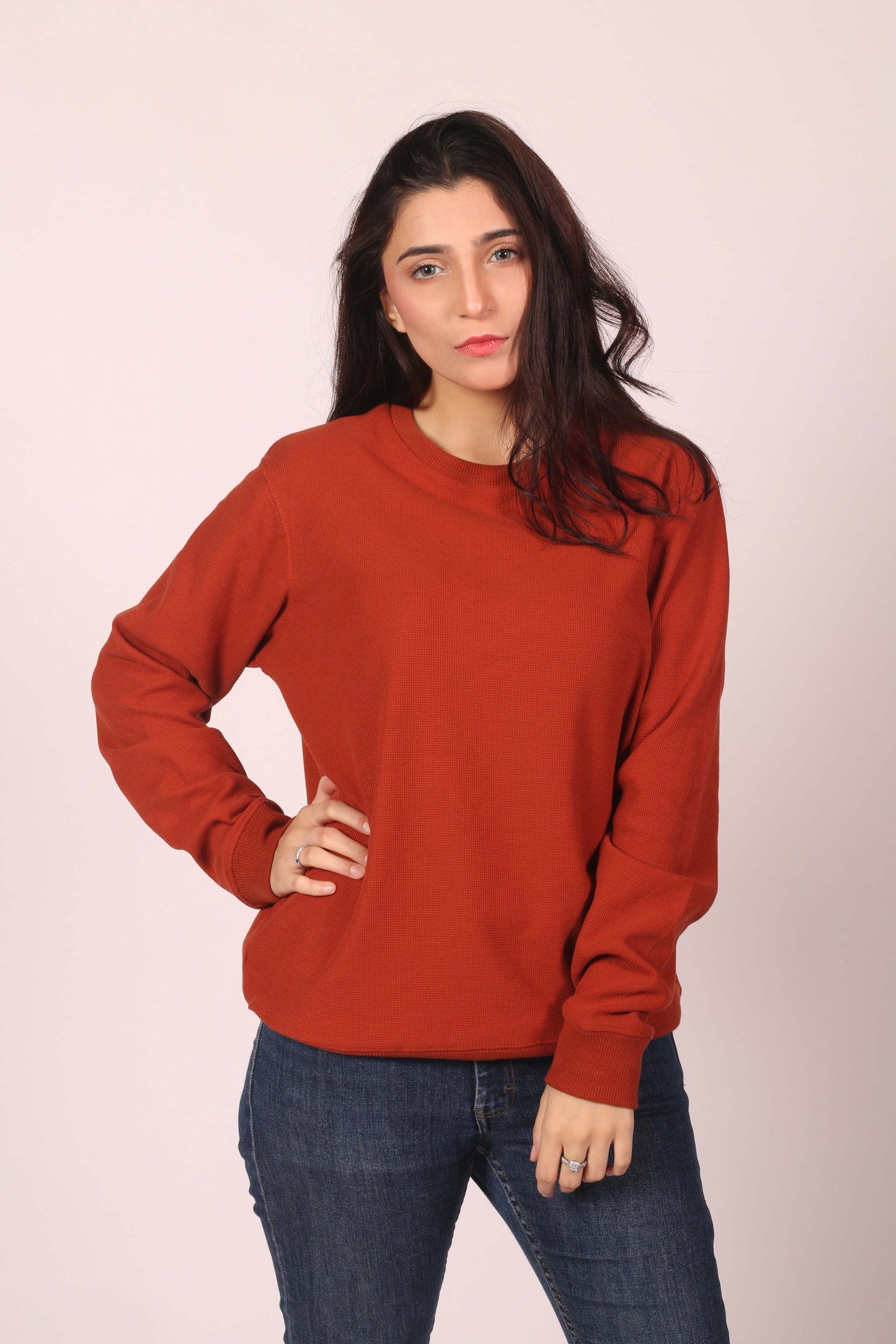 Rust Orange Weave Knit Sweatshirt (6891910365363)